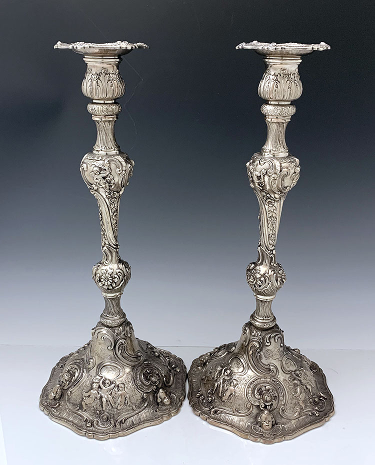 large Marshall Fields Chicago sterling silver candlesticks